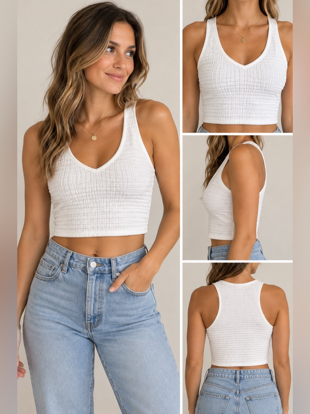 Princess Polly White Textured Racerback Crop Tank Top US 8